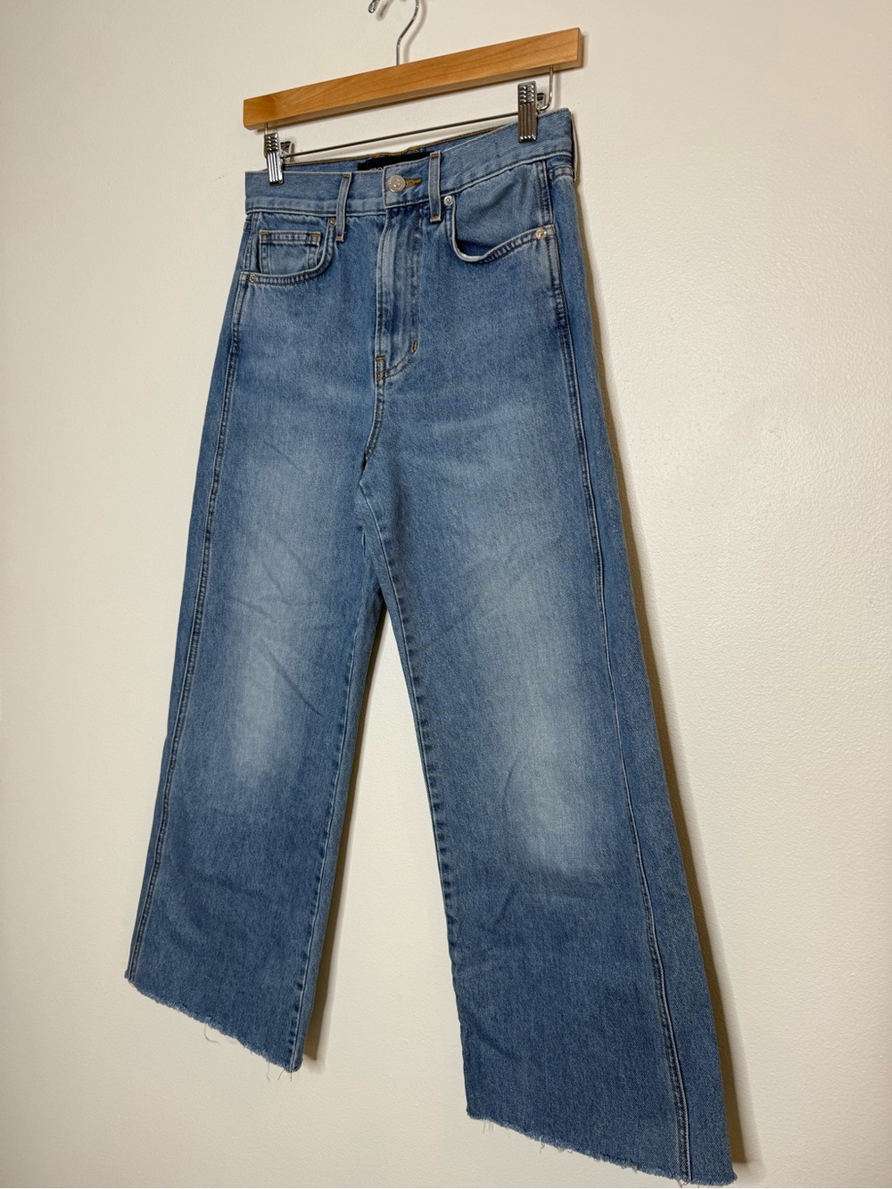 Veronica Beard Taylor Cropped High Rise Wide Leg raw hem Jeans Wanderer Dust 26 - Picture 8 of 14
